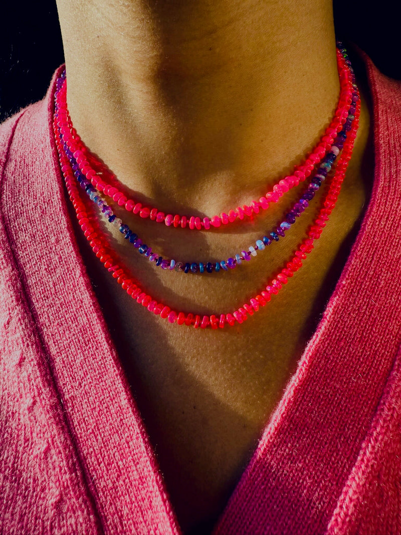 Neon Pink Fire Opal Necklace