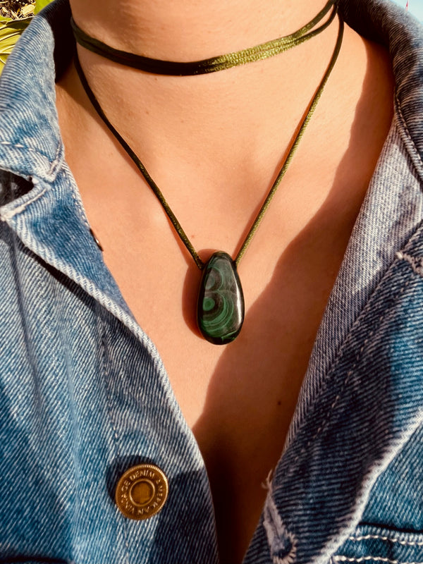 Malachite Silk Cord Pendant Necklace