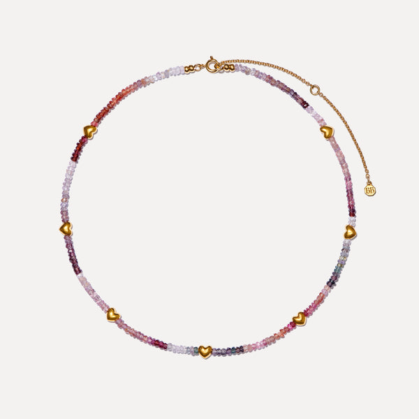 Mixed Spinel Necklace with gold hearts