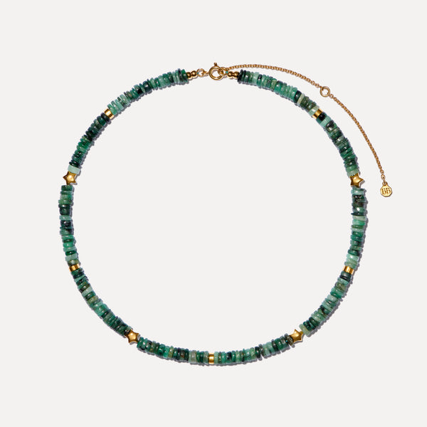 Emerald Necklace with Gold Stars and Bead Detail