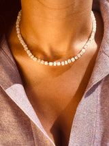 Moonstone Heishi Necklace with Metallic Bronze Thread