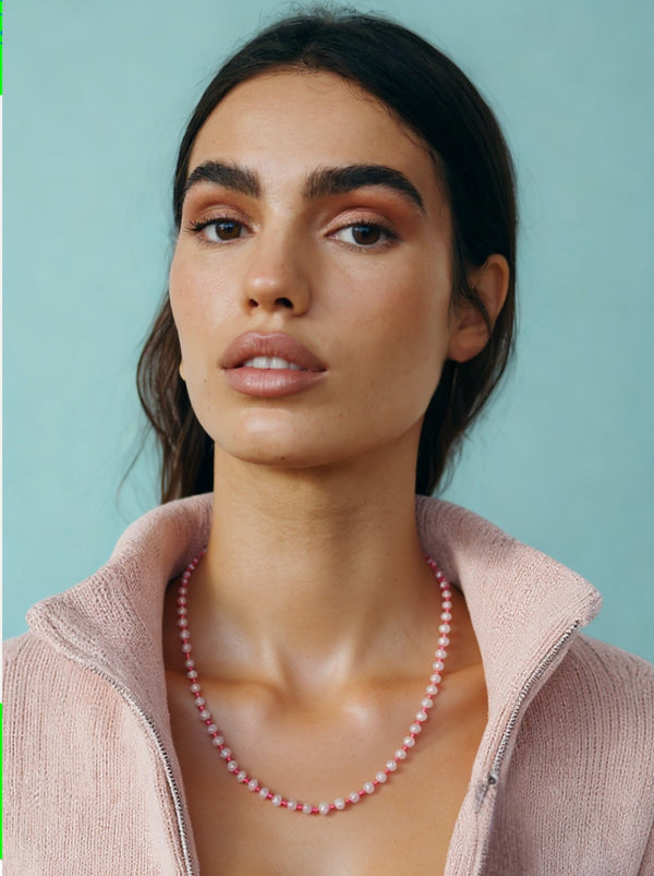 Fine Freshwater Pearl Necklace with a Neon Pink Thread