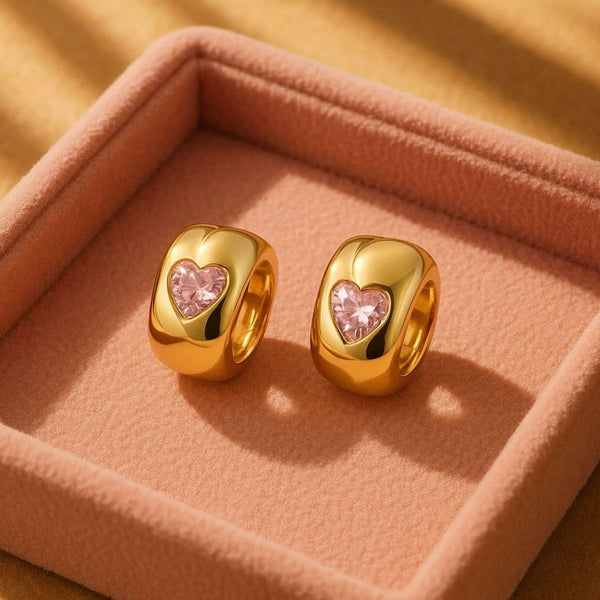 Pink Heart Crystal 18ct Gold Vermeil Earrings