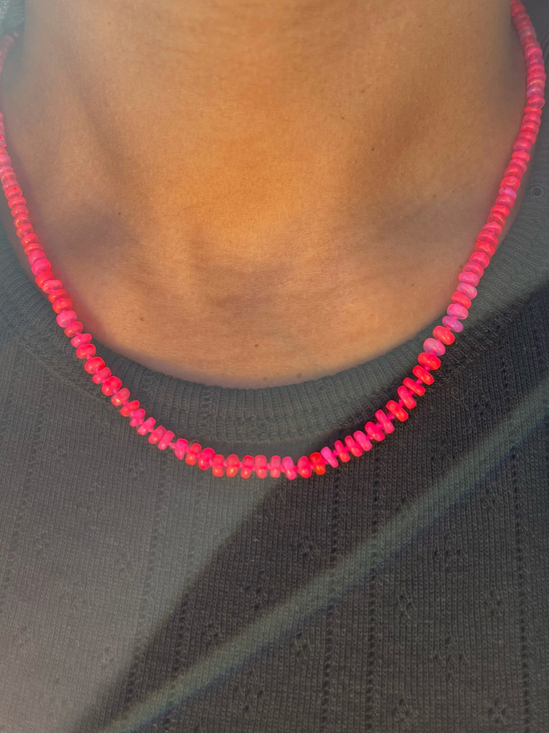 Neon Pink Fire Opal Necklace