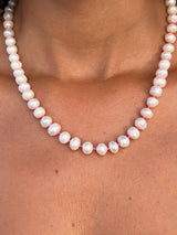 Freshwater Pearl Necklace with a Neon Pink Thread