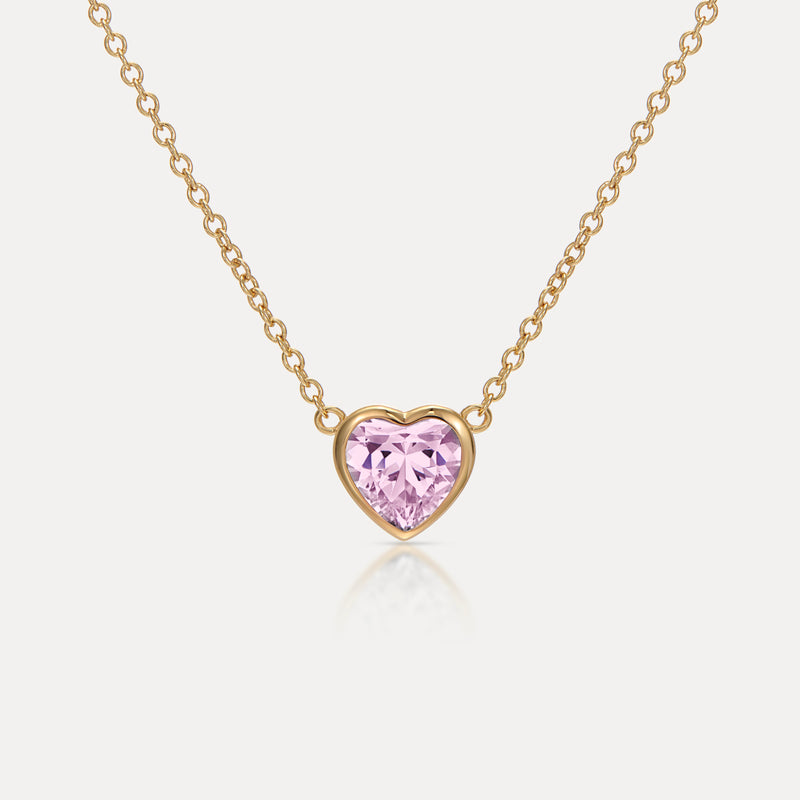 Pink Crystal 18ct Gold Vermeil Heart Necklace