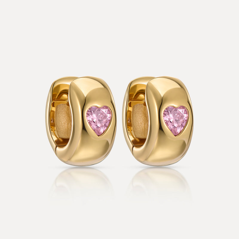 Pink Heart Crystal 18ct Gold Vermeil Earrings