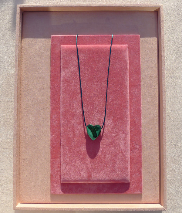 Malachite Silk Cord Heart Pendant Necklace