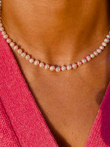 Fine Freshwater Pearl Necklace with a Neon Pink Thread