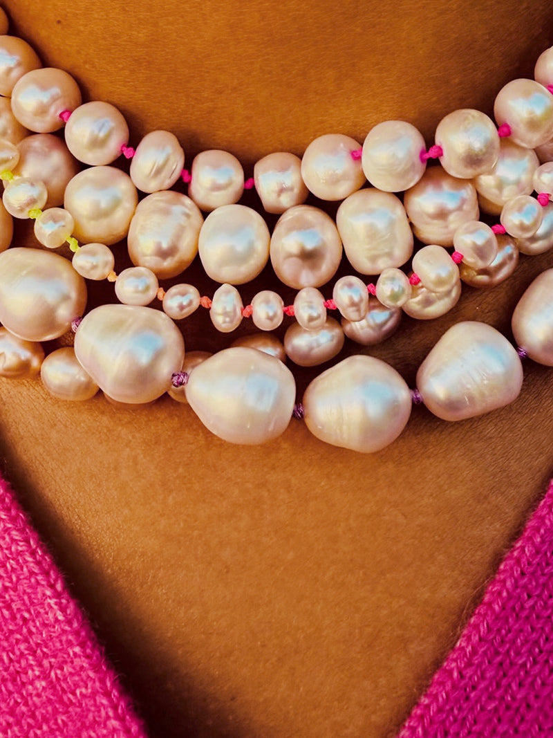 Fine Freshwater Pearl Necklace with ombré Neon thread