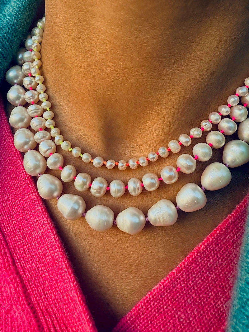 Fine Freshwater Pearl Necklace with ombré Neon thread