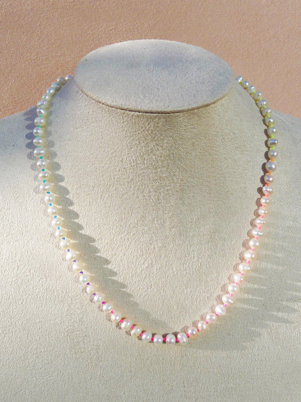 Fine Freshwater Pearl Necklace with ombré Neon thread