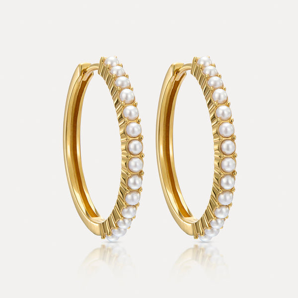 Gold and Japanese inspired Pearl Hoop Earrings