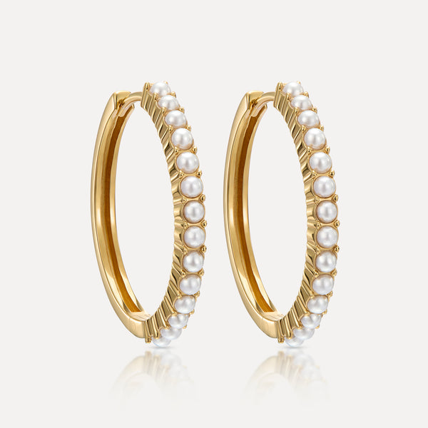 Gold and Japanese Inspired Pearl Hoop Earrings