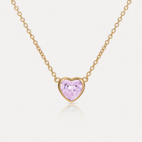 Pink Crystal 18ct Gold Vermeil Heart Necklace