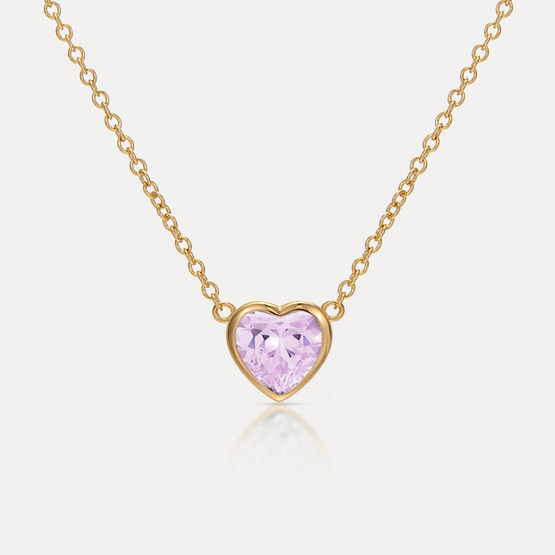 Pink Crystal 18ct Gold Vermeil Heart Necklace