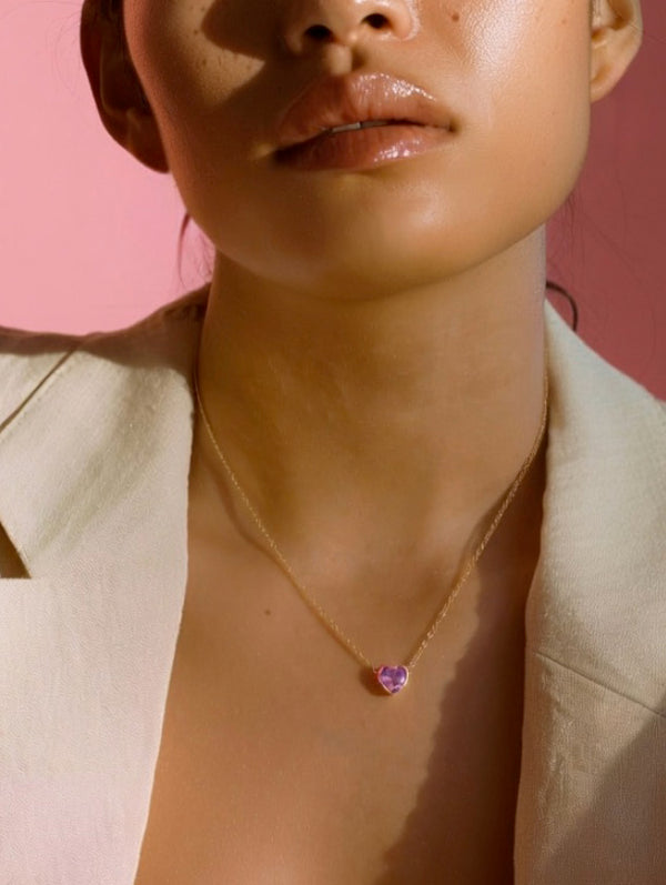 Pink Crystal 18ct Gold Vermeil Heart Necklace
