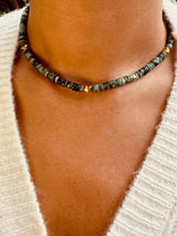 Emerald Necklace with Gold Stars and Bead Detail