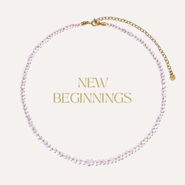 Rainbow Moonstone 'New beginnings' necklace with metallic gold thread