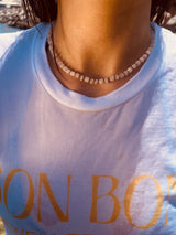 Moonstone Heishi Necklace with Metallic Bronze Thread
