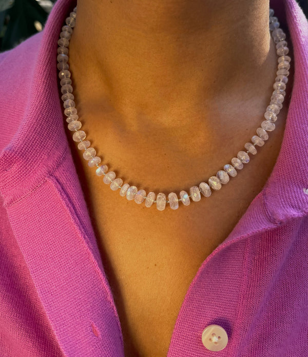 Large Shimmering Moonstone Necklace with Silver Thread