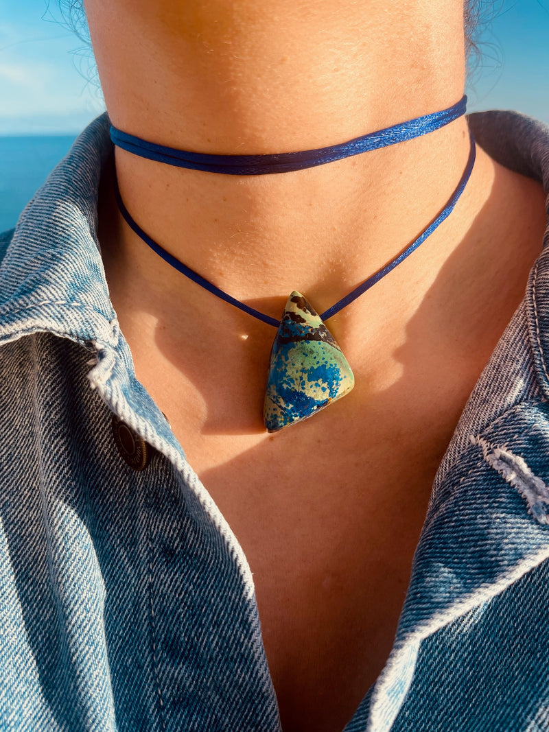 Azurite Silk Cord Pendant Necklace