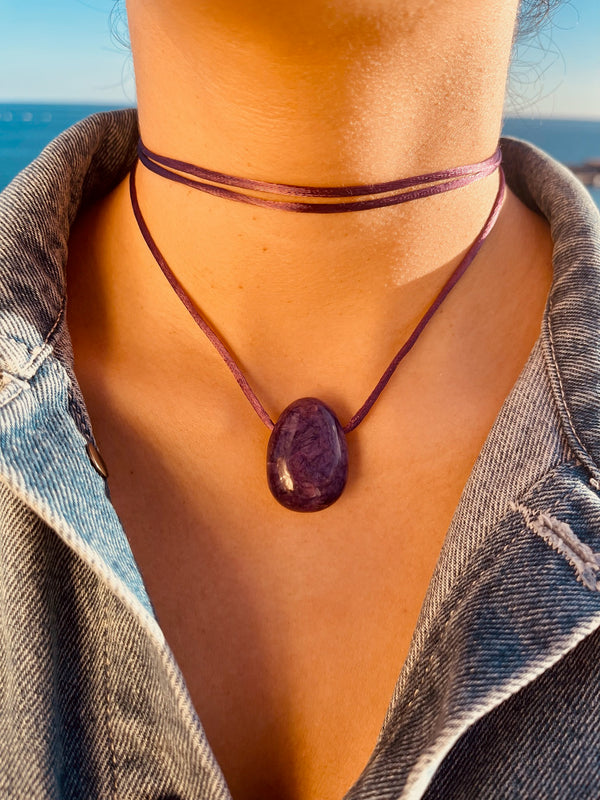 Charoite Silk Cord Pendant Necklace