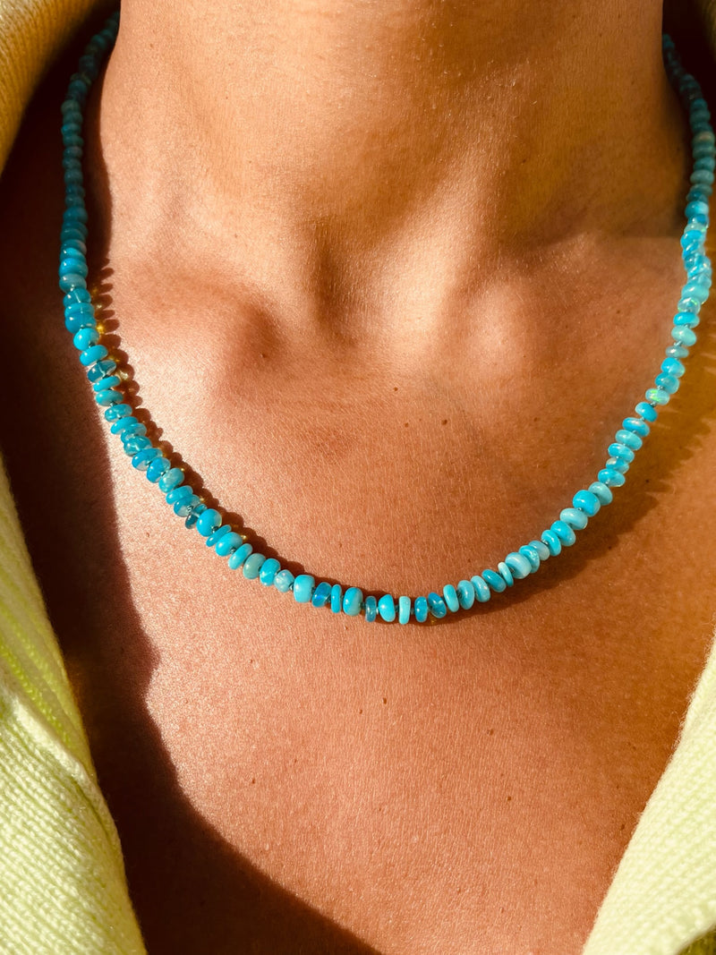 Turquoise Blue Fire Opal Necklace