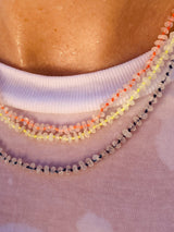 Rainbow Moonstone New Beginnings Necklace with neon yellow thread