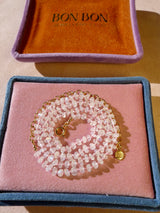 Rainbow Moonstone 'New Beginnings' Necklace with baby pink thread