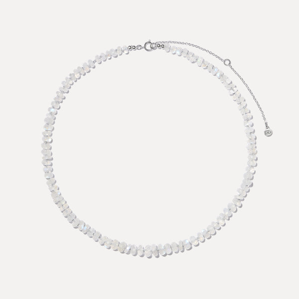 Large Shimmering Moonstone Necklace with Silver Thread