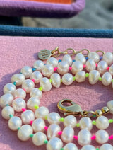 Fine Freshwater Pearl Necklace with ombré Neon thread