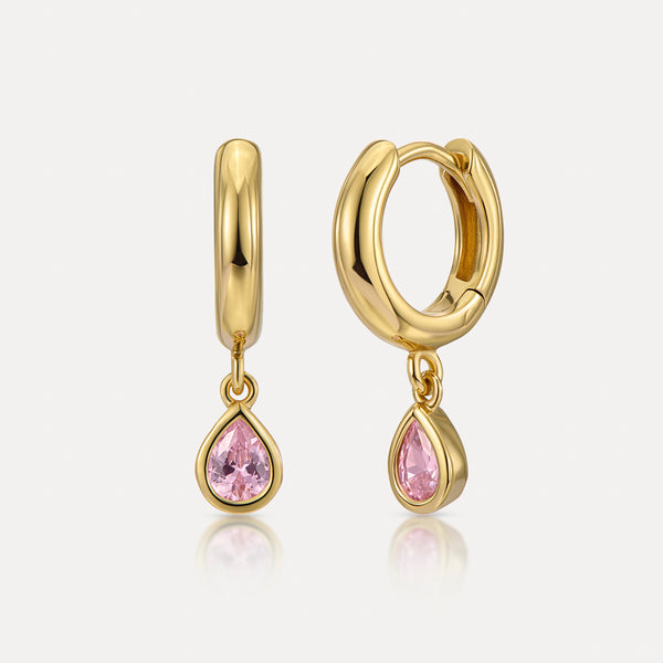 Pink Crystal 18ct Gold Vermeil Drop Earrings