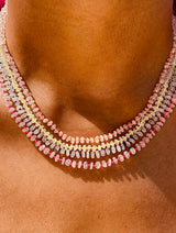 Rainbow Moonstone 'New Beginnings' Necklace with Neon Pink Thread