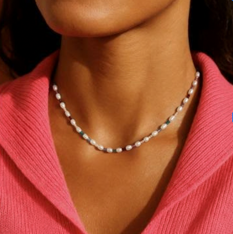 Pearl and Double Gemstone Necklace