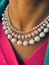 Freshwater Pearl Necklace with a Neon Pink Thread
