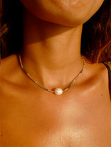 Watermelon Tourmaline and Pearl Necklace
