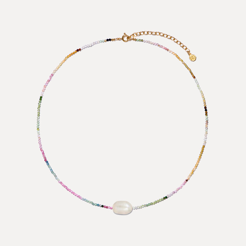 Watermelon Tourmaline and Pearl Necklace