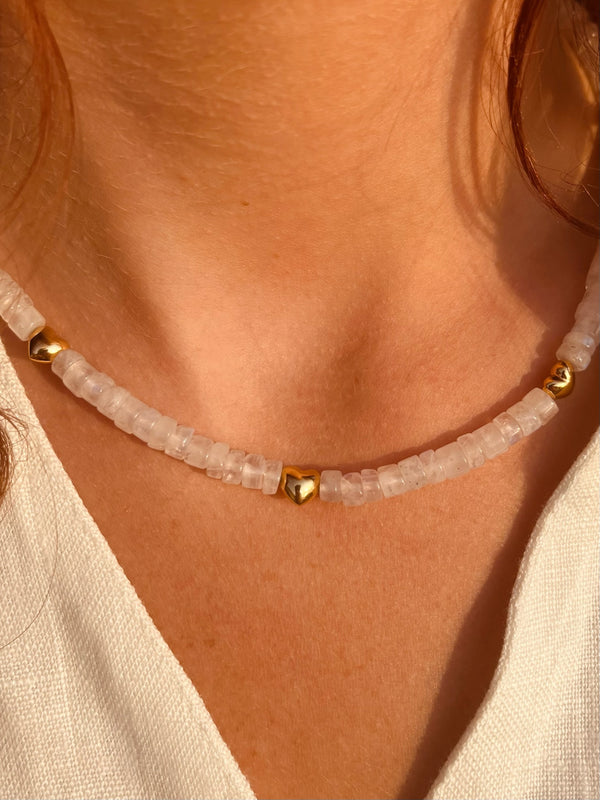 Moonstone necklace with Gold Hearts